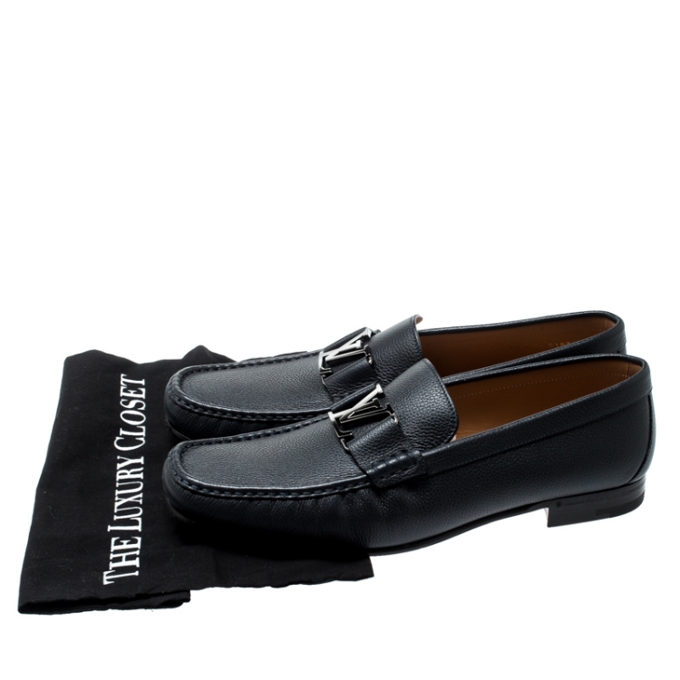 Pre Owned Louis Vuitton Dark Blue Leather Montaigne Loafers Size 43.5