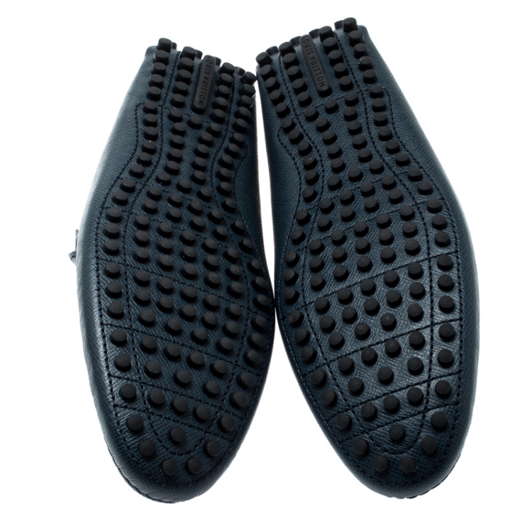 Pre Owned Louis Vuitton Blue Leather Hockenheim Loafers Size 44