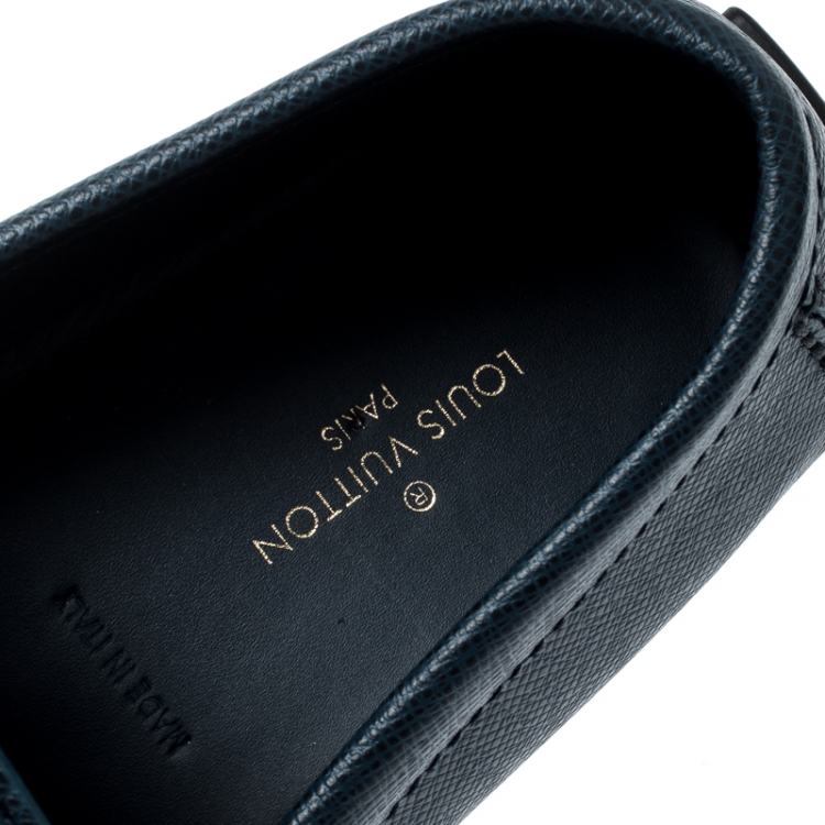 Pre Owned Louis Vuitton Blue Leather Hockenheim Loafers Size 44