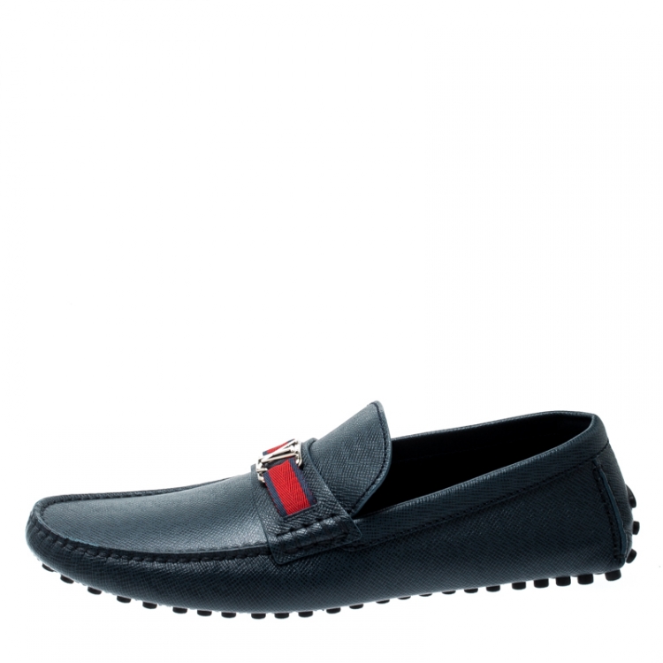 Pre Owned Louis Vuitton Blue Leather Hockenheim Loafers Size 44