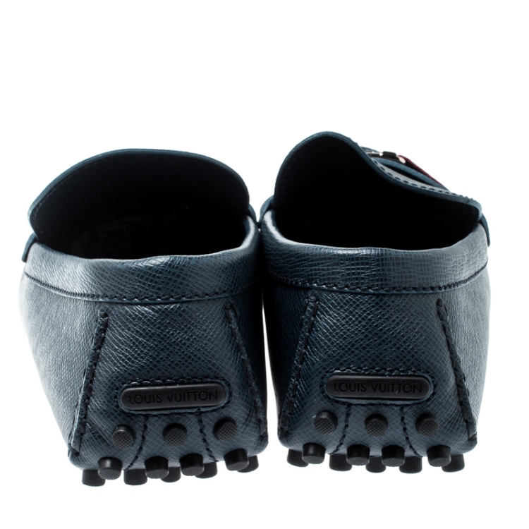 Pre Owned Louis Vuitton Blue Leather Hockenheim Loafers Size 44