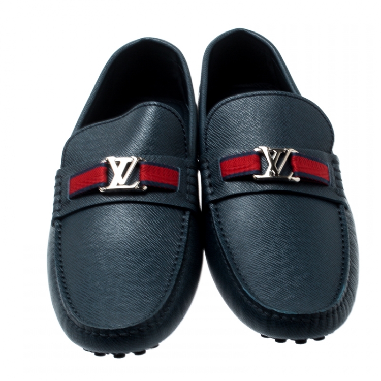 Pre Owned Louis Vuitton Blue Leather Hockenheim Loafers Size 44