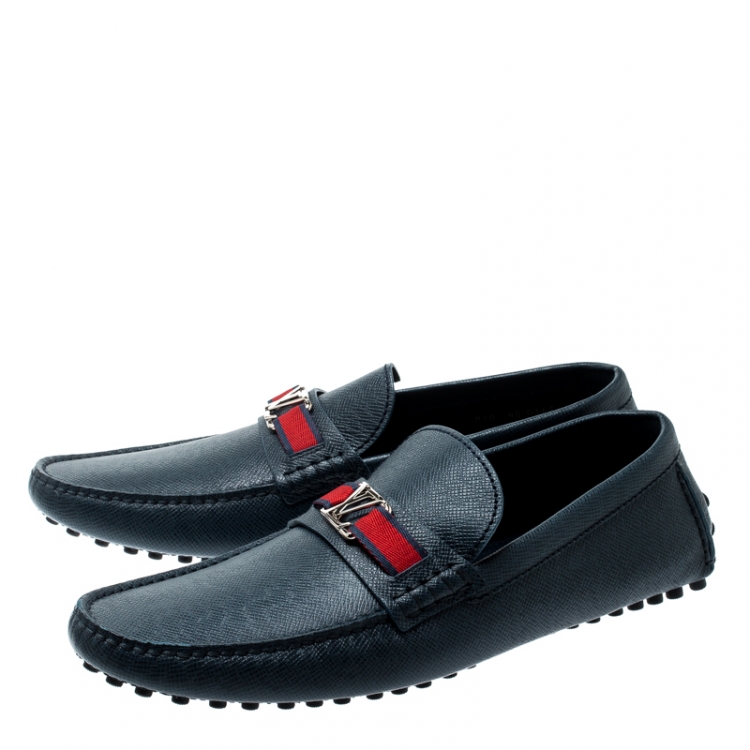 Pre Owned Louis Vuitton Blue Leather Hockenheim Loafers Size 44