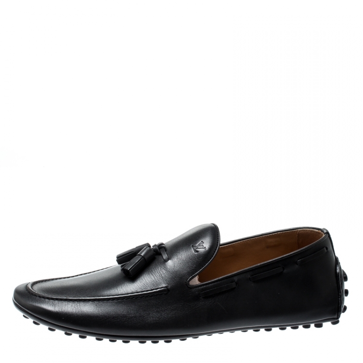 Pre Owned Louis Vuitton Black Leather Tassel Detail Loafers Size 42.5