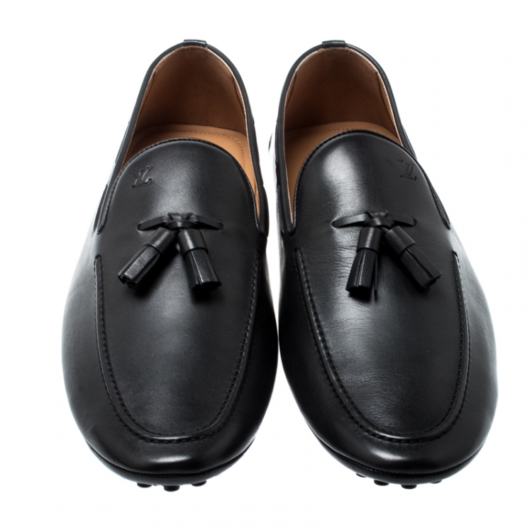 Pre Owned Louis Vuitton Black Leather Tassel Detail Loafers Size 42.5
