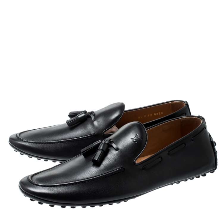 Pre Owned Louis Vuitton Black Leather Tassel Detail Loafers Size 42.5