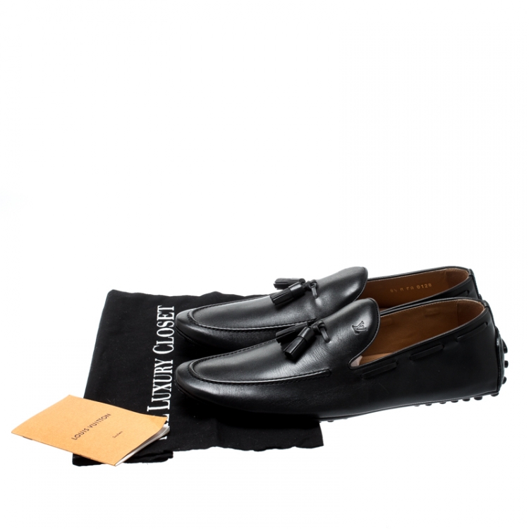 Pre Owned Louis Vuitton Black Leather Tassel Detail Loafers Size 42.5