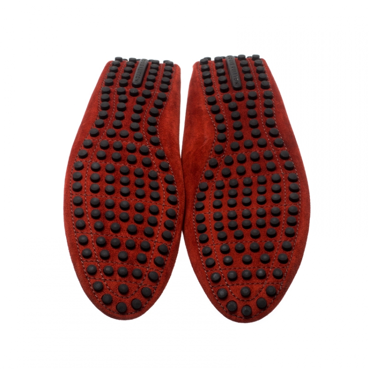 Pre Owned Louis Vuitton Orange Suede Loafers Size 45