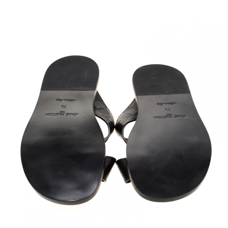 Pre Owned Louis Vuitton Black Damier Embosssed Leather Criss-Cross Flat Sandals Size 41.5