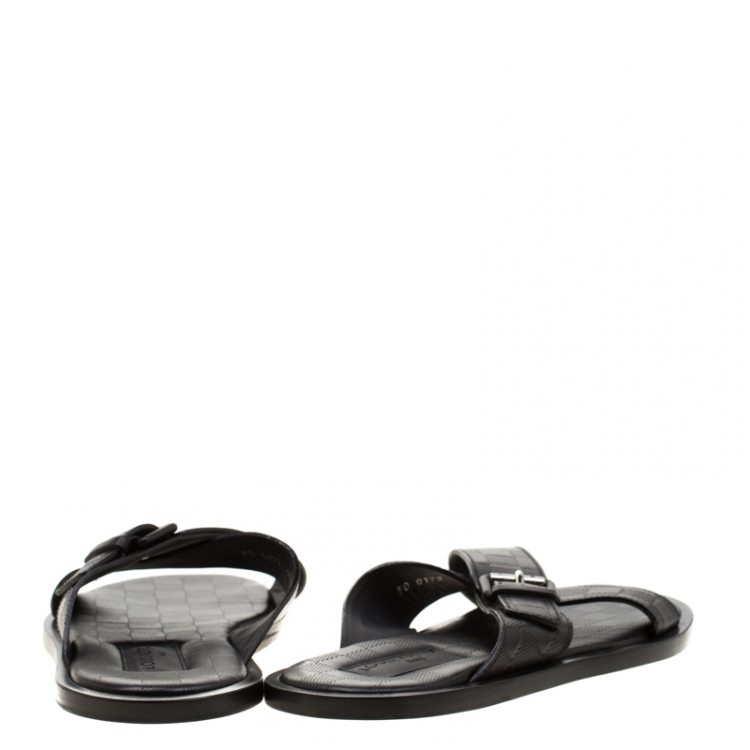 Pre Owned Louis Vuitton Black Damier Embosssed Leather Criss-Cross Flat Sandals Size 41.5