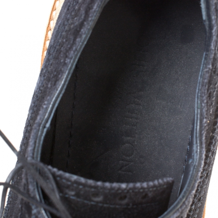 Pre Owned Louis Vuitton Oxford Blue Brogue Suede Espadrille Trim Lace Up Derby Size 42