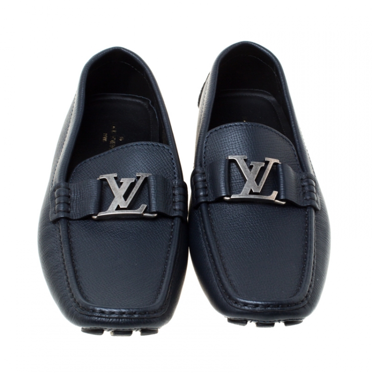 Pre Owned Louis Vuitton Oxford Blue Leather Monte Carlo Loafers Size 43