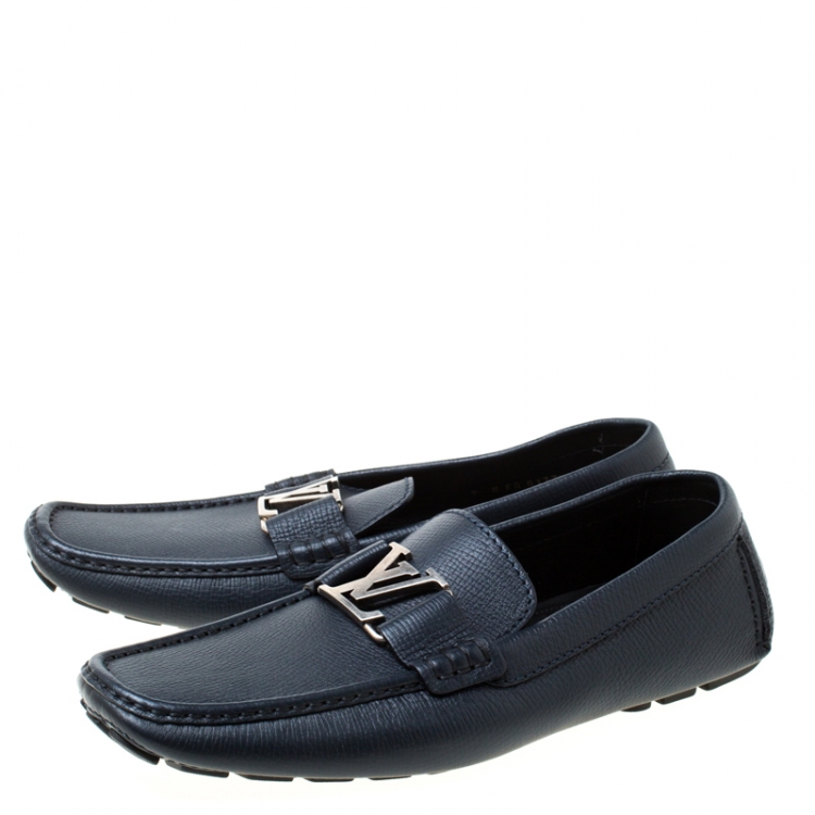 Pre Owned Louis Vuitton Oxford Blue Leather Monte Carlo Loafers Size 43