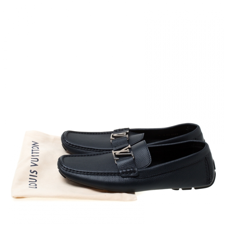 Pre Owned Louis Vuitton Oxford Blue Leather Monte Carlo Loafers Size 43