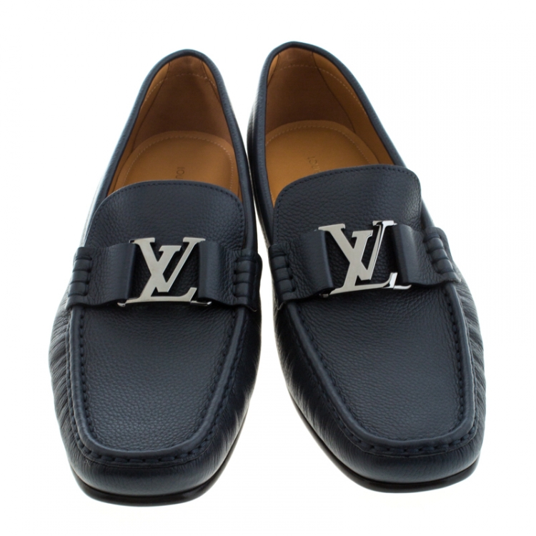 Pre Owned Louis Vuitton Oxford Blue Leather Monte Carlo Loafers Size 42.5