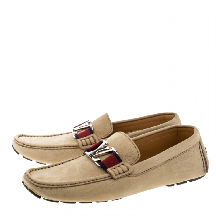 Pre Owned Louis Vuitton Beige Suede Monte Carlo Loafers Size 44