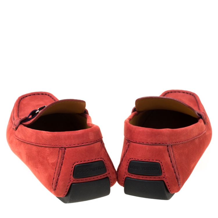 Pre Owned Louis Vuitton Red Suede Monte Carlo Loafers Size 43