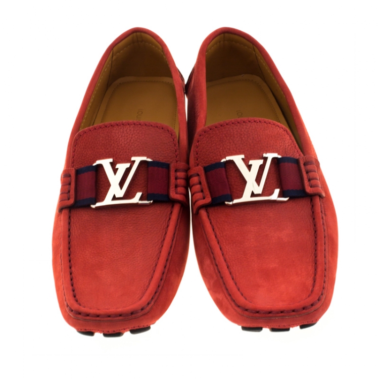Pre Owned Louis Vuitton Red Suede Monte Carlo Loafers Size 43