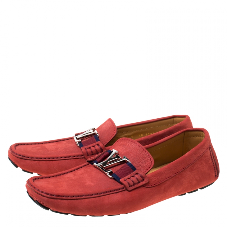 Pre Owned Louis Vuitton Red Suede Monte Carlo Loafers Size 43
