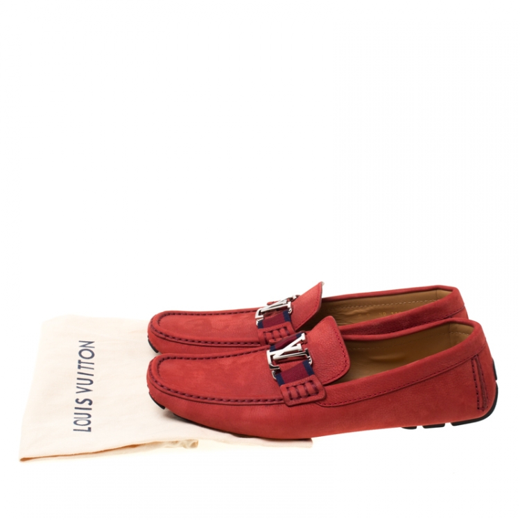 Pre Owned Louis Vuitton Red Suede Monte Carlo Loafers Size 43