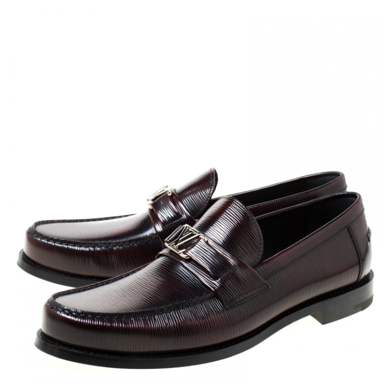 Pre Owned Louis Vuitton Burgundy Epi Leather Major Loafers Size 44