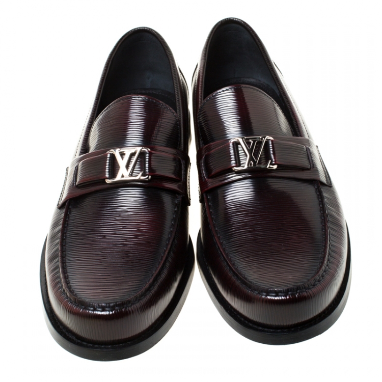 Pre Owned Louis Vuitton Burgundy Epi Leather Major Loafers Size 43