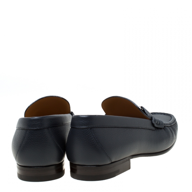 Pre Owned Louis Vuitton Dark Blue Leather Montaigne Loafers Size 43