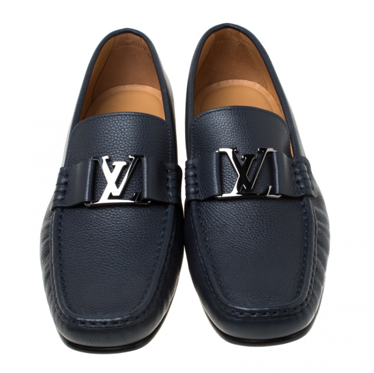 Pre Owned Louis Vuitton Dark Blue Leather Montaigne Loafers Size 43