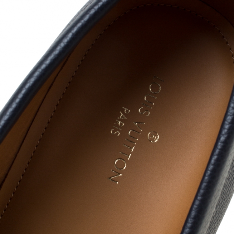 Pre Owned Louis Vuitton Dark Blue Leather Montaigne Loafers Size 43