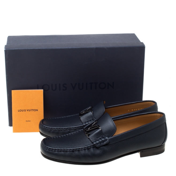 Pre Owned Louis Vuitton Dark Blue Leather Montaigne Loafers Size 43
