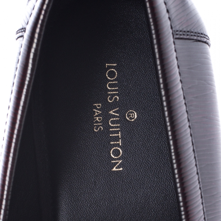 Pre Owned Louis Vuitton Black/Red Epi Leather Major Logo Detail Loafers Size 43