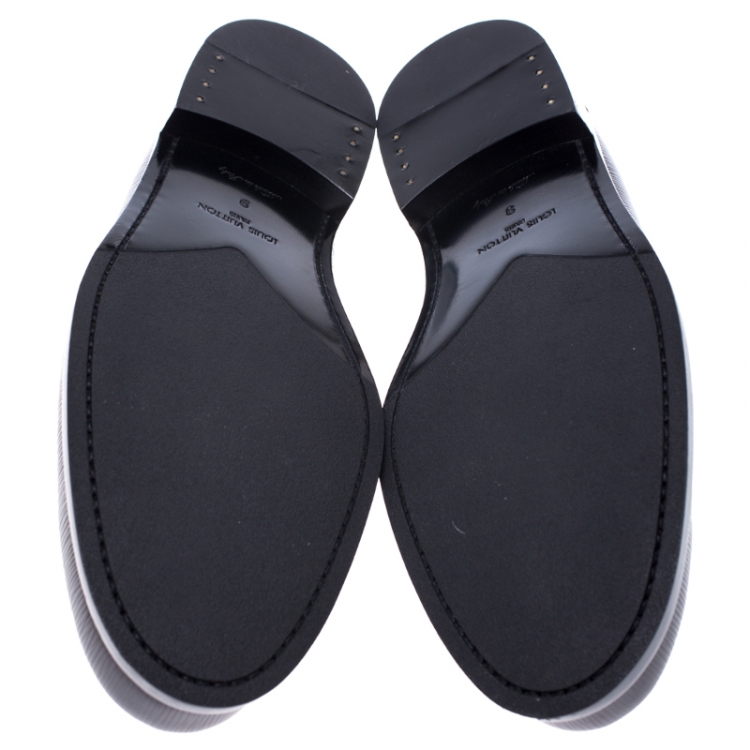 Pre Owned Louis Vuitton Black/Red Epi Leather Major Logo Detail Loafers Size 43