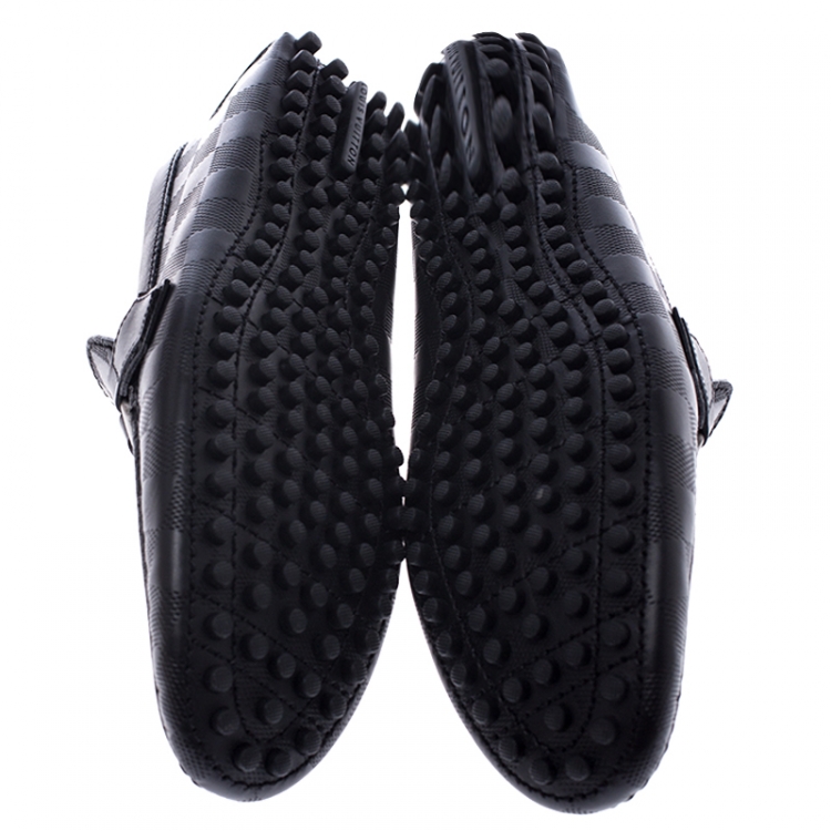 Pre Owned Louis Vuitton Black Graphite Leather Hockenheim Loafers Size 39.5