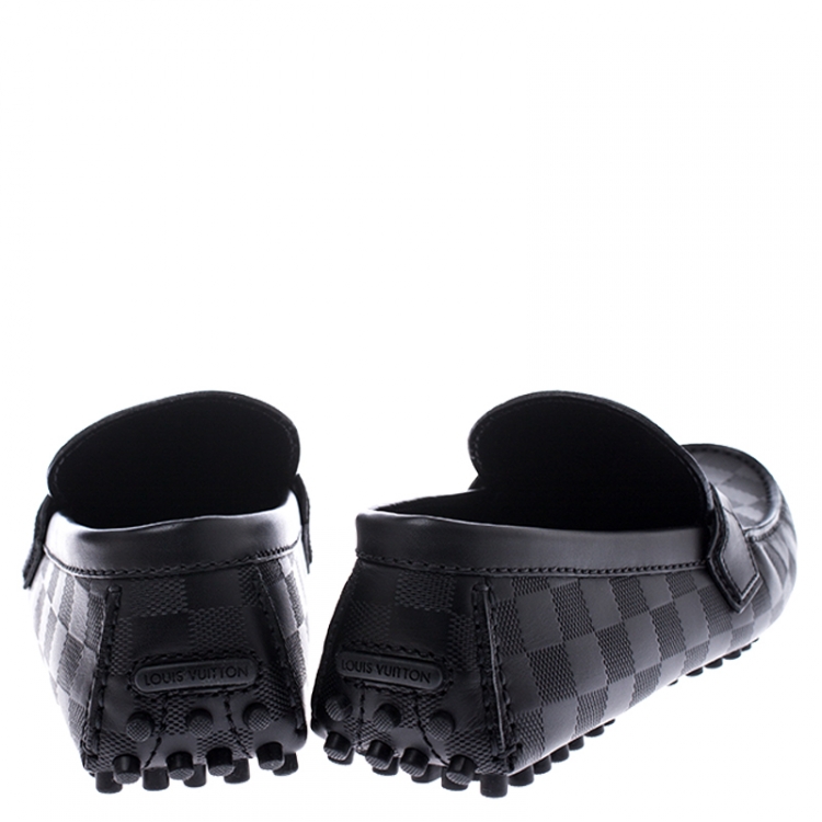 Pre Owned Louis Vuitton Black Graphite Leather Hockenheim Loafers Size 39.5