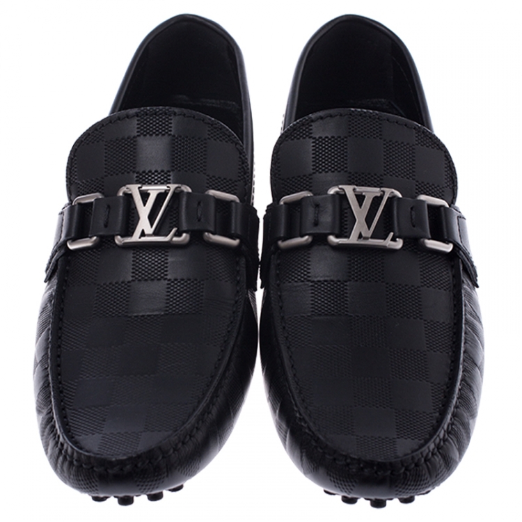 Pre Owned Louis Vuitton Black Graphite Leather Hockenheim Loafers Size 39.5