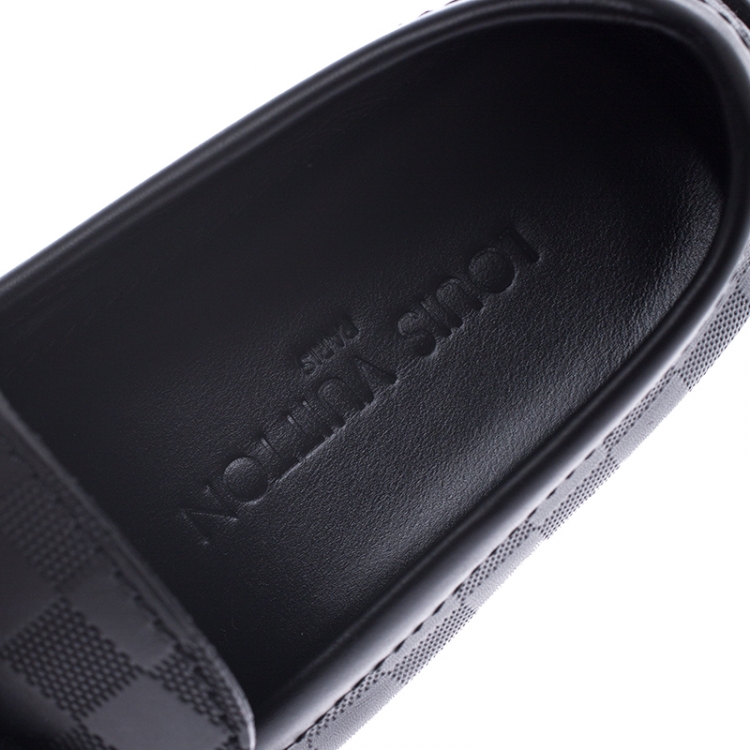 Pre Owned Louis Vuitton Black Graphite Leather Hockenheim Loafers Size 39.5