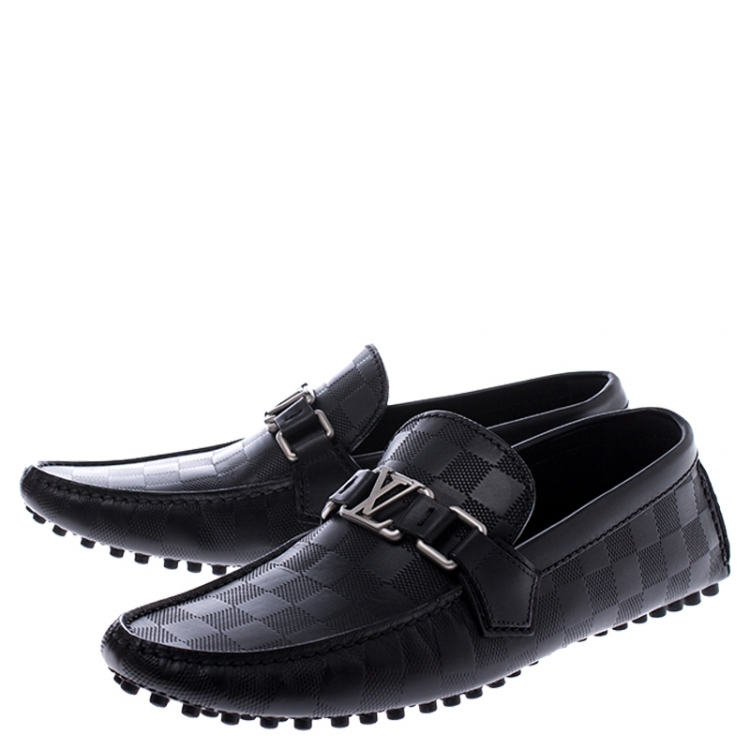Pre Owned Louis Vuitton Black Graphite Leather Hockenheim Loafers Size 39.5