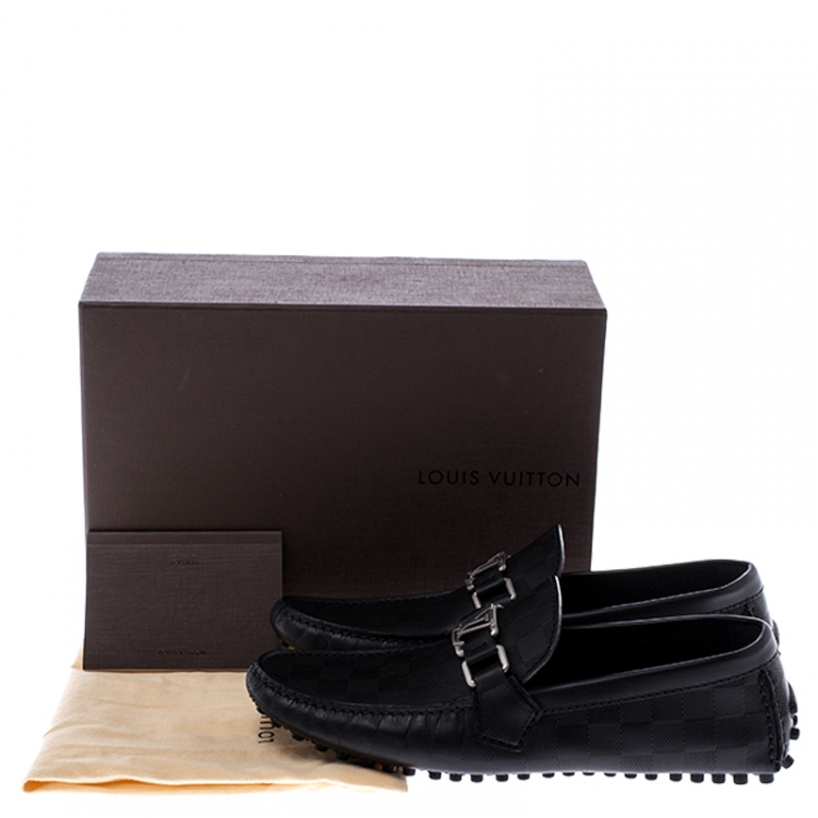 Pre Owned Louis Vuitton Black Graphite Leather Hockenheim Loafers Size 39.5