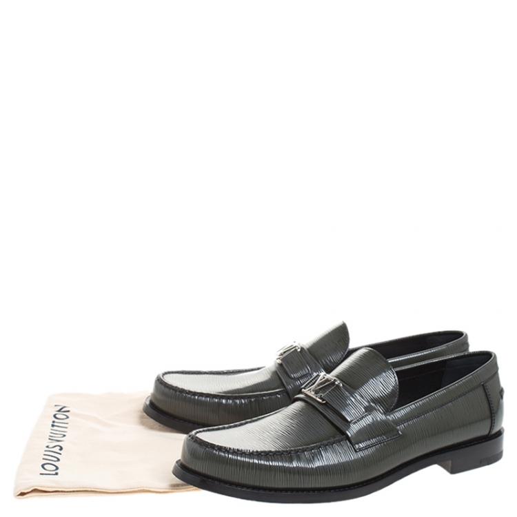 Pre Owned Louis Vuitton Green Epi Leather Major Loafers Size 43.5
