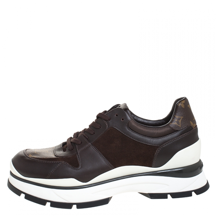 Pre Owned Louis Vuitton Brown Monogram Canvas And Leather Run Away Sneakers Size 41