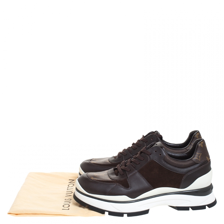 Pre Owned Louis Vuitton Brown Monogram Canvas And Leather Run Away Sneakers Size 41