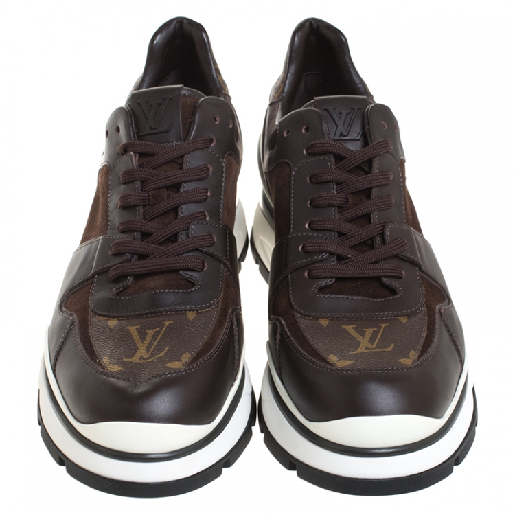 Pre Owned Louis Vuitton Brown Monogram Canvas And Leather Run Away Sneakers Size 41