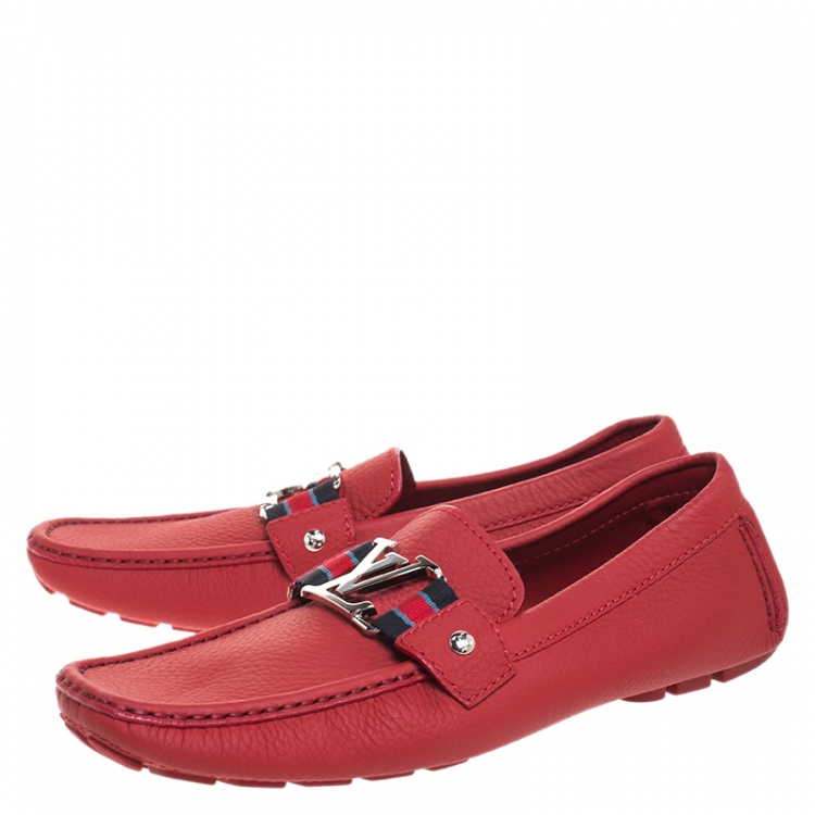 Pre Owned Louis Vuitton Red Leather Monte Carlo Loafers Size 41.5