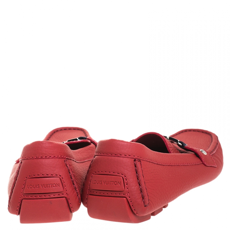 Pre Owned Louis Vuitton Red Leather Monte Carlo Loafers Size 41.5