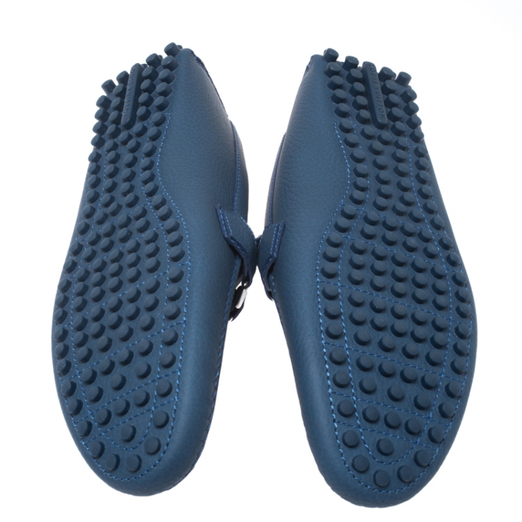 Pre Owned Louis Vuitton Blue Textured Leather Hockenheim Moccasins Size 43.5