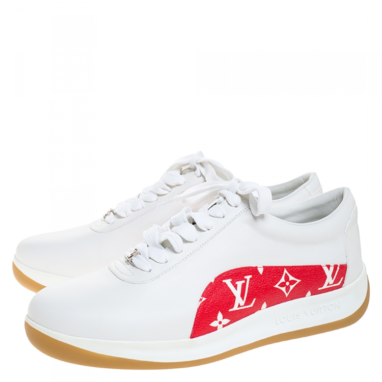 Pre Owned Louis Vuitton x Supreme White Leather and Monogram Canvas Trim Sport Sneakers Size 41