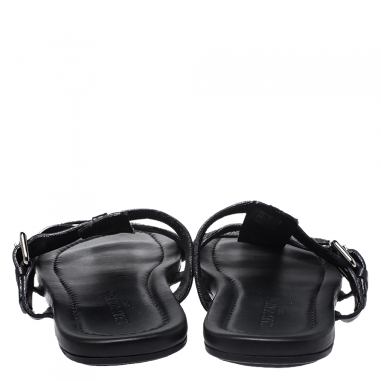 Pre Owned Louis Vuitton Black Python And Leather Slip On Flat Sandals Size 43
