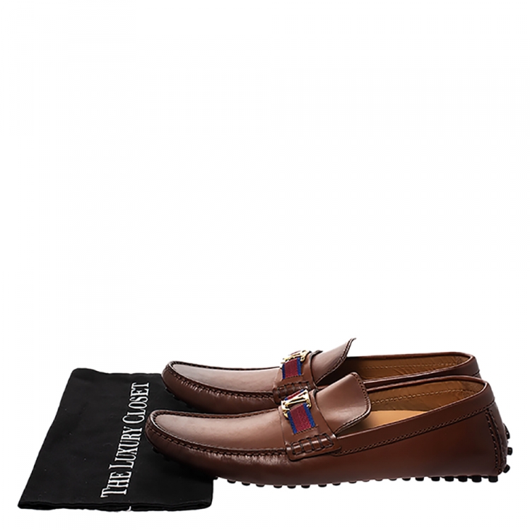Pre Owned Louis Vuitton Brown Leather Hockenheim Moccasin Size 43