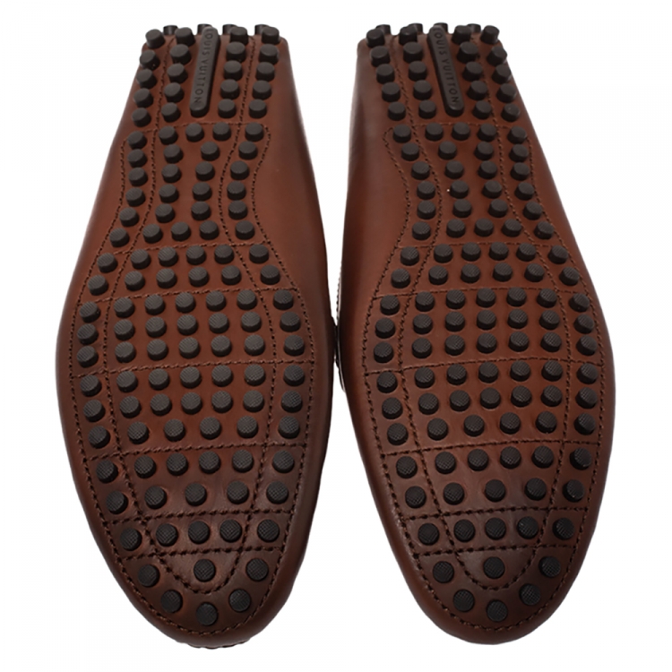 Pre Owned Louis Vuitton Brown Leather Hockenheim Moccasin Size 43