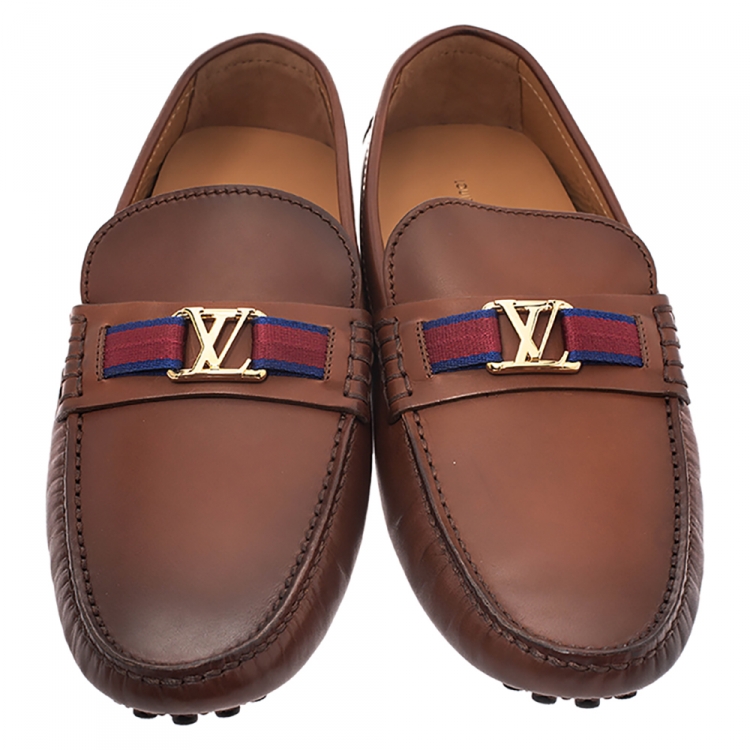 Pre Owned Louis Vuitton Brown Leather Hockenheim Moccasin Size 43